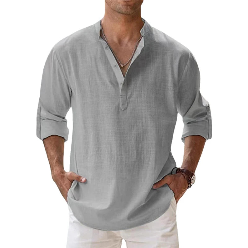 Capri Linen Blend Collarless Shirt – Summer Essential