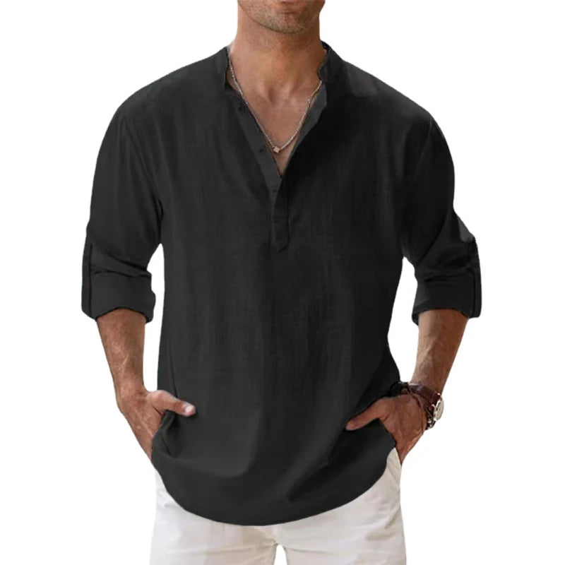Capri Linen Blend Collarless Shirt – Summer Essential