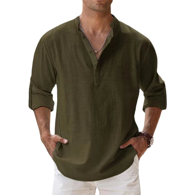 Capri Linen Blend Collarless Shirt – Summer Essential