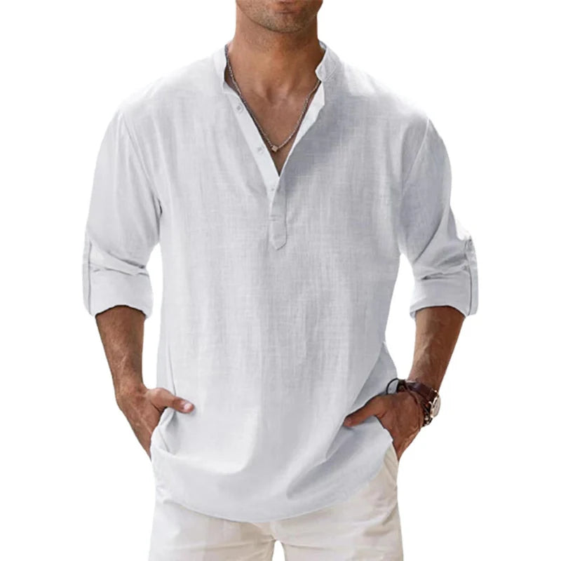 Capri Linen Blend Collarless Shirt – Summer Essential