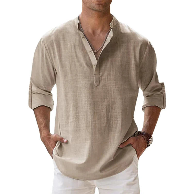 Capri Linen Blend Collarless Shirt – Summer Essential