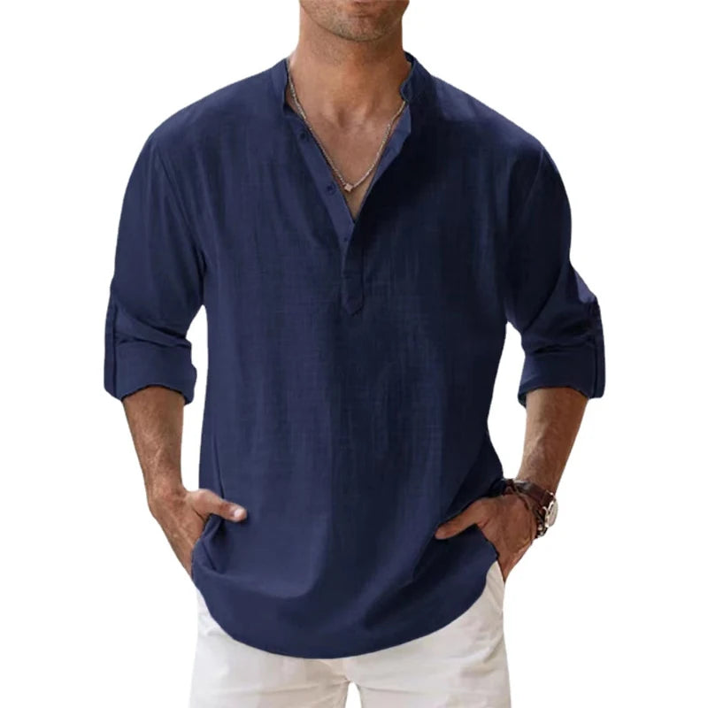 Capri Linen Blend Collarless Shirt – Summer Essential
