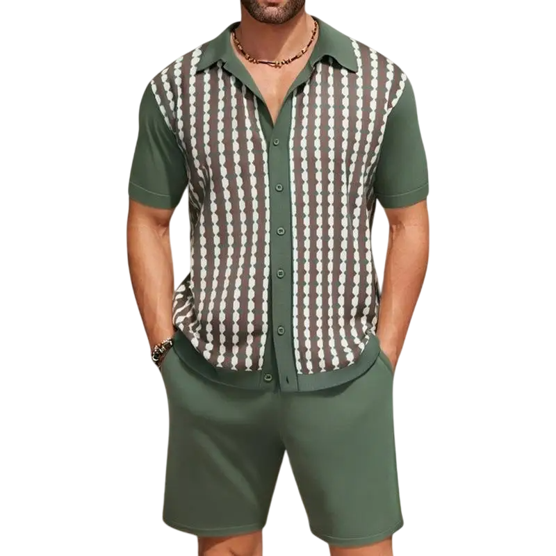 Men's Retro Knit Shirt & Shorts Set