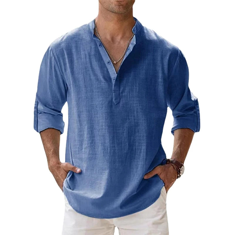 Capri Linen Blend Collarless Shirt – Summer Essential