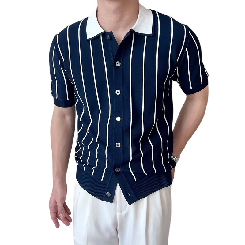 Men’s Vintage Knit Polo Shirt – Classic Stripe Edition
