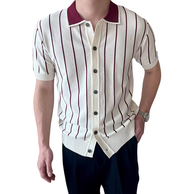 Men’s Vintage Knit Polo Shirt – Classic Stripe Edition